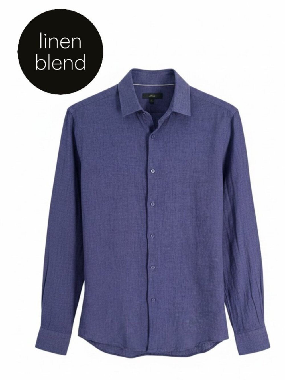 AKA Heathered Indigo Blue Linen Blend Button-Up Casual Long Sleeve Shirt size m